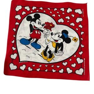 VTG Disney Mickey & Minnie Mouse Heart Scarf Bandana USA Made 21x22” EUC
